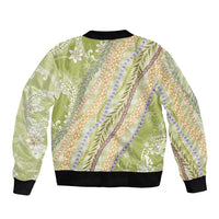 Green Palaka Hawaii Leis Sleeve Zip Bomber Jacket Hawaiian-plaid Elegant Tropical Vibes LT14 - Polynesian Pride