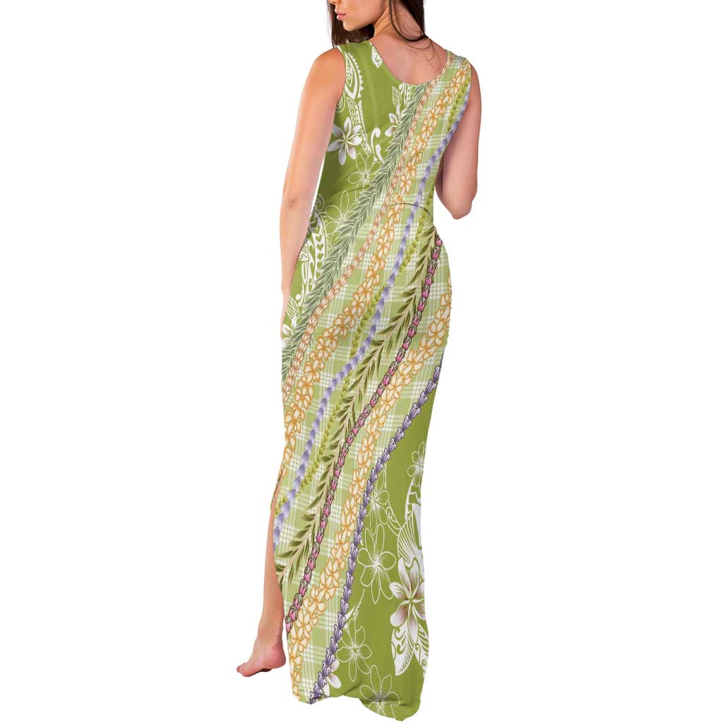 Green Palaka Hawaii Leis Tank Maxi Dress Hawaiian-plaid Elegant Tropical Vibes - Polynesian Pride