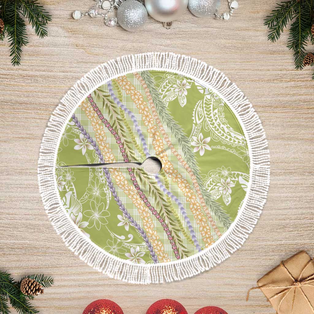 Green Palaka Hawaii Leis Tree Skirt Hawaiian-plaid Elegant Tropical Vibes - Polynesian Pride