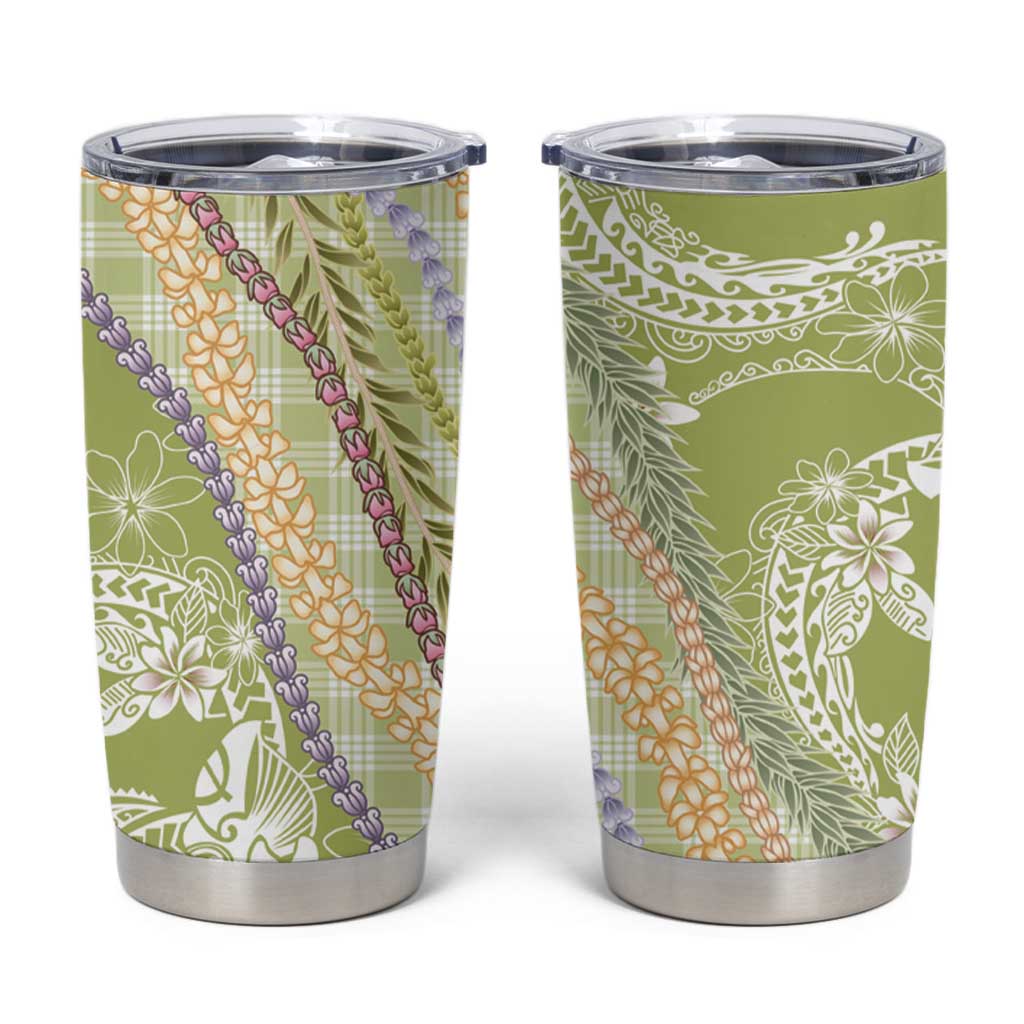 Green Palaka Hawaii Leis Tumbler Cup Hawaiian-plaid Elegant Tropical Vibes - Polynesian Pride
