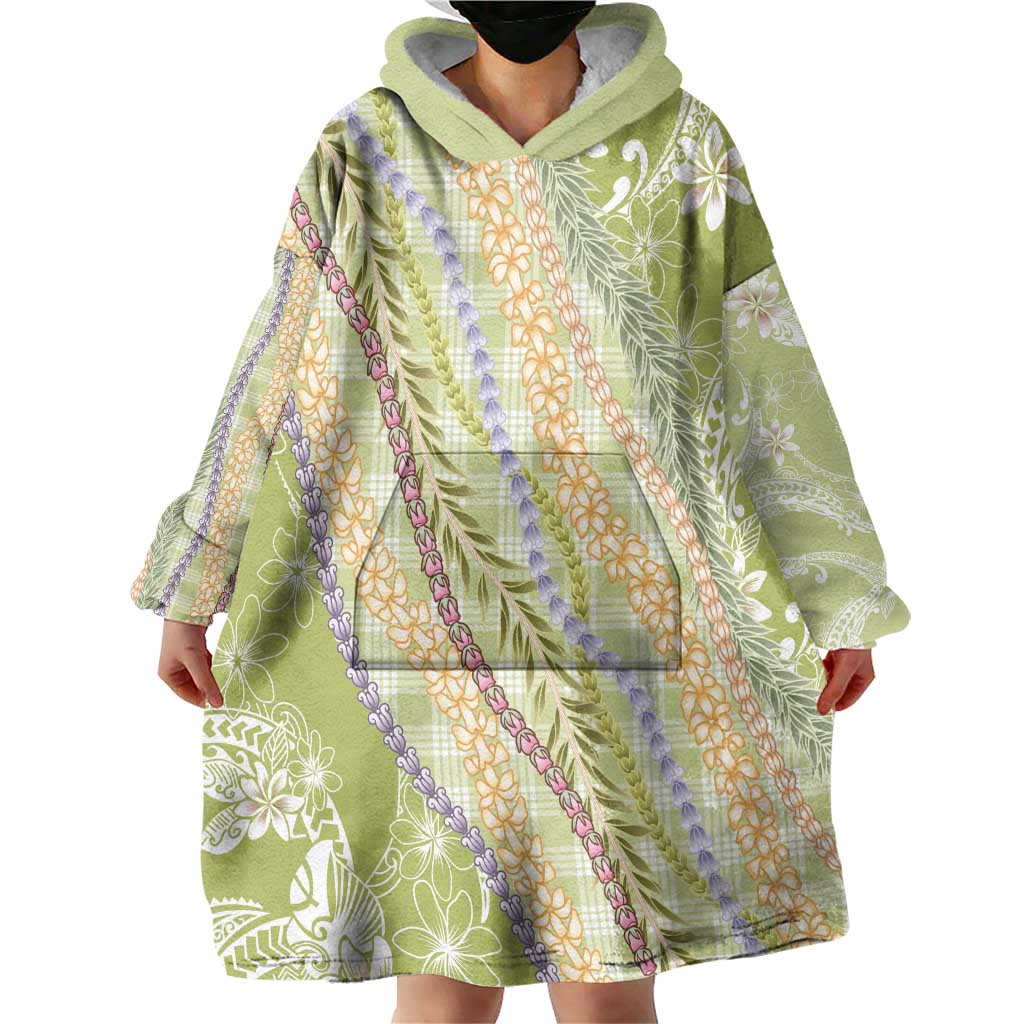 Green Palaka Hawaii Leis Wearable Blanket Hoodie Hawaiian-plaid Elegant Tropical Vibes - Polynesian Pride