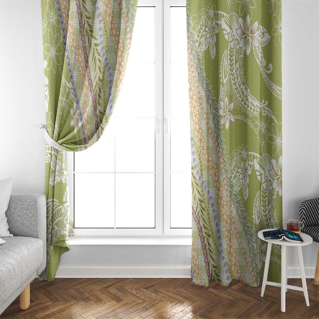 Green Palaka Hawaii Leis Window Curtain Hawaiian-plaid Elegant Tropical Vibes - Polynesian Pride
