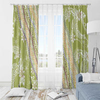 Green Palaka Hawaii Leis Window Curtain Hawaiian-plaid Elegant Tropical Vibes - Polynesian Pride