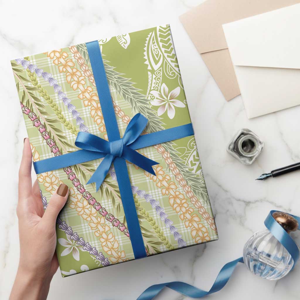 Green Palaka Hawaii Leis Wrapping Paper Hawaiian-plaid Elegant Tropical Vibes - Polynesian Pride