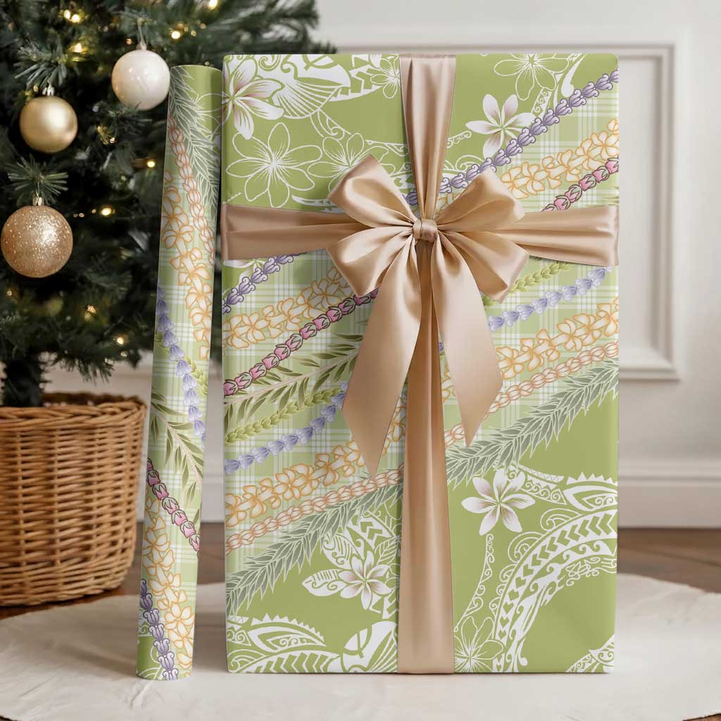 Green Palaka Hawaii Leis Wrapping Paper Hawaiian-plaid Elegant Tropical Vibes - Polynesian Pride