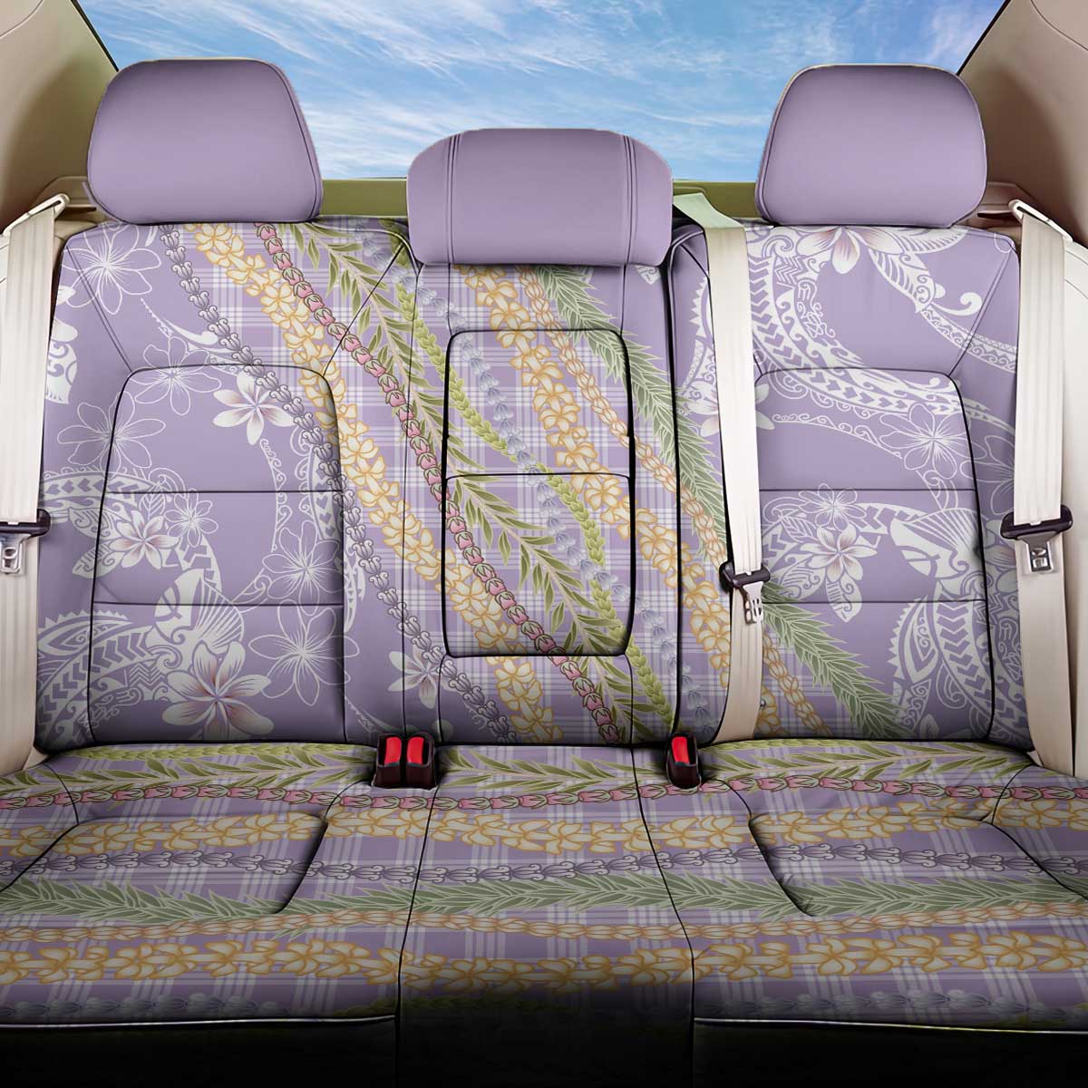 Purple Palaka Hawaii Leis Back Car Seat Cover Hawaiian-plaid Elegant Tropical Vibes - Polynesian Pride