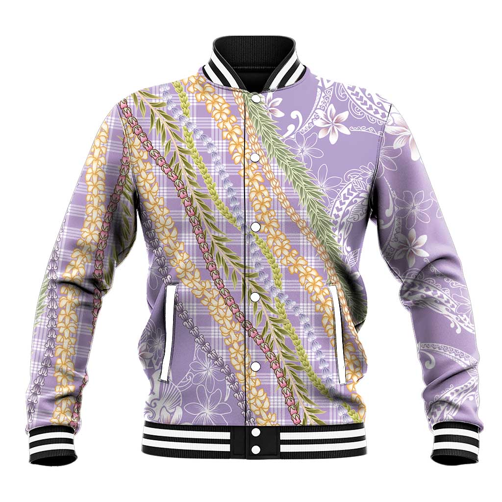 Purple Palaka Hawaii Leis Baseball Jacket Hawaiian-plaid Elegant Tropical Vibes - Polynesian Pride
