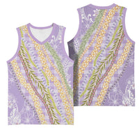 Purple Palaka Hawaii Leis Basketball Jersey Hawaiian-plaid Elegant Tropical Vibes - Polynesian Pride