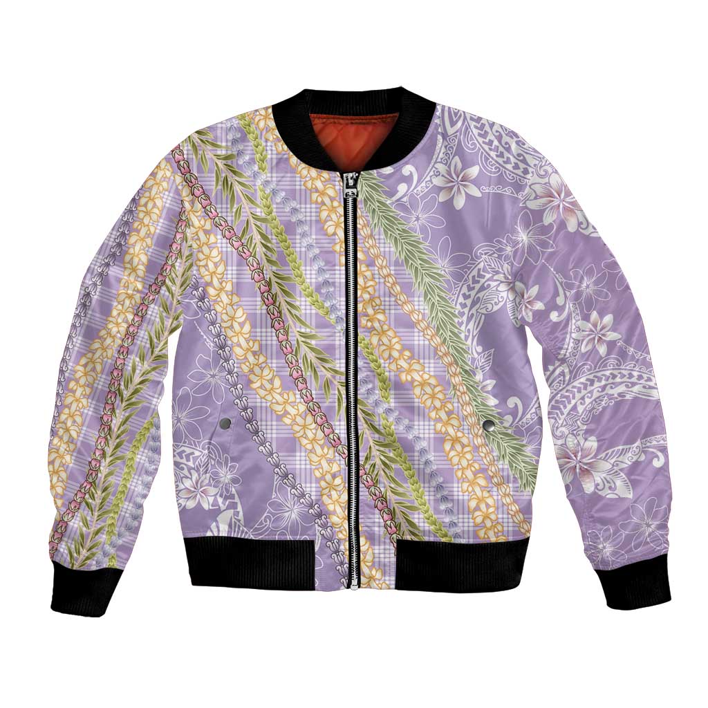 Purple Palaka Hawaii Leis Bomber Jacket Hawaiian-plaid Elegant Tropical Vibes - Polynesian Pride