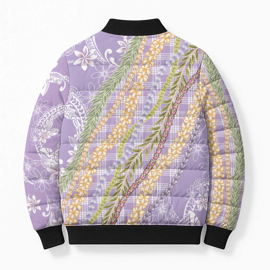 Purple Palaka Hawaii Leis Bomber Puffer Jacket Hawaiian-plaid Elegant Tropical Vibes - Polynesian Pride