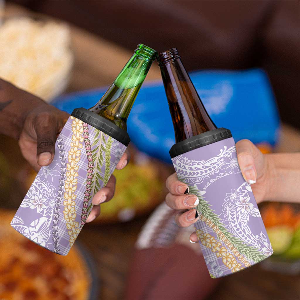 Purple Palaka Hawaii Leis 4 in 1 Can Cooler Tumbler Hawaiian-plaid Elegant Tropical Vibes - Polynesian Pride