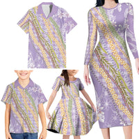Purple Palaka Hawaii Leis Family Matching Long Sleeve Bodycon Dress and Hawaiian Shirt Hawaiian-plaid Elegant Tropical Vibes - Polynesian Pride
