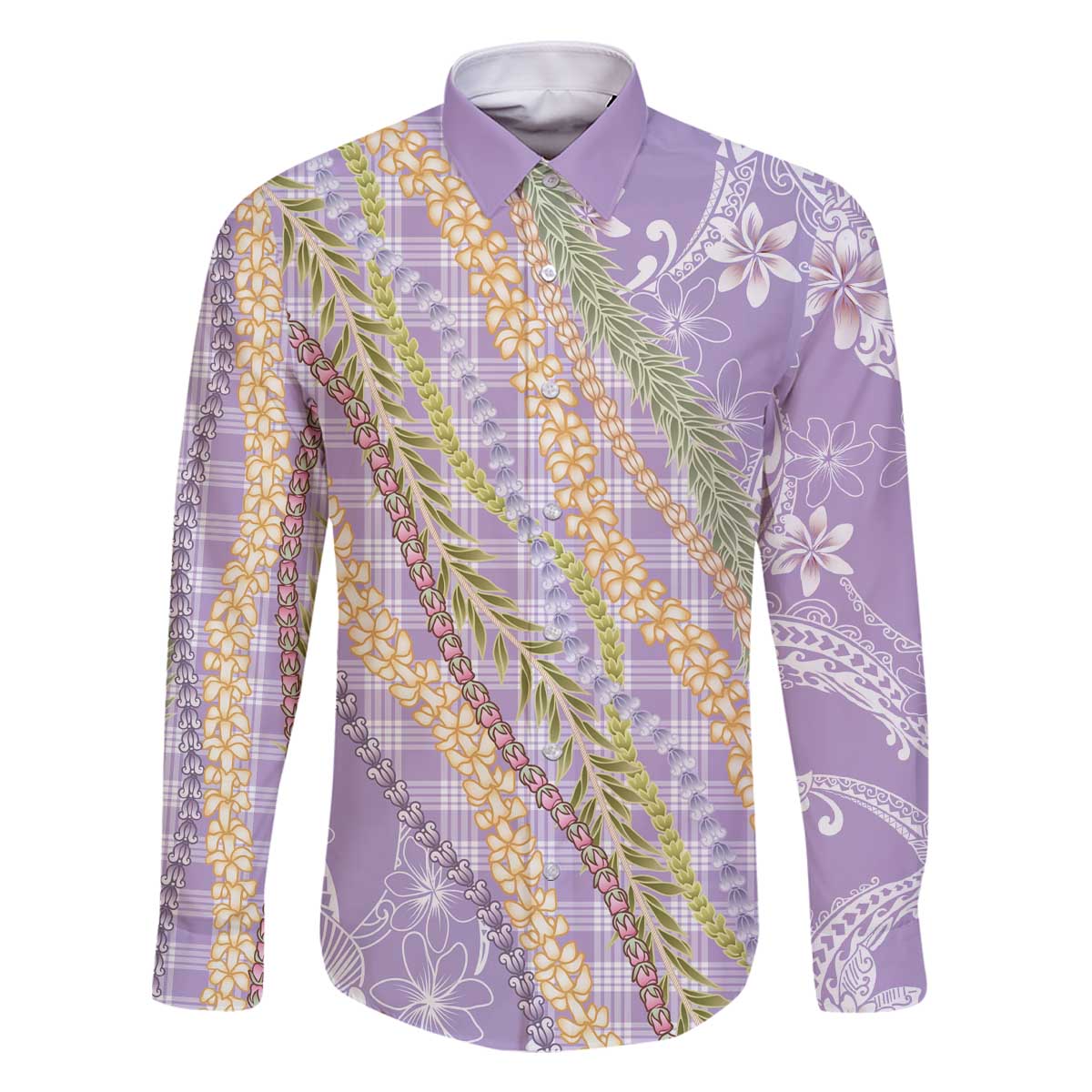Purple Palaka Hawaii Leis Family Matching Off The Shoulder Long Sleeve Dress and Hawaiian Shirt Hawaiian-plaid Elegant Tropical Vibes - Polynesian Pride