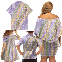 Purple Palaka Hawaii Leis Family Matching Off Shoulder Short Dress and Hawaiian Shirt Hawaiian-plaid Elegant Tropical Vibes - Polynesian Pride