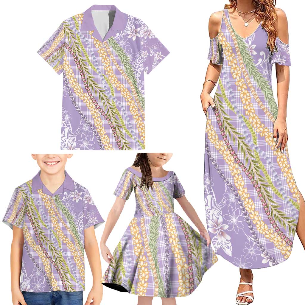 Purple Palaka Hawaii Leis Family Matching Summer Maxi Dress and Hawaiian Shirt Hawaiian-plaid Elegant Tropical Vibes - Polynesian Pride