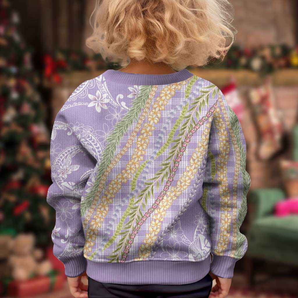 Purple Palaka Hawaii Leis Kid Ugly Christmas Sweater Hawaiian-plaid Elegant Tropical Vibes - Polynesian Pride