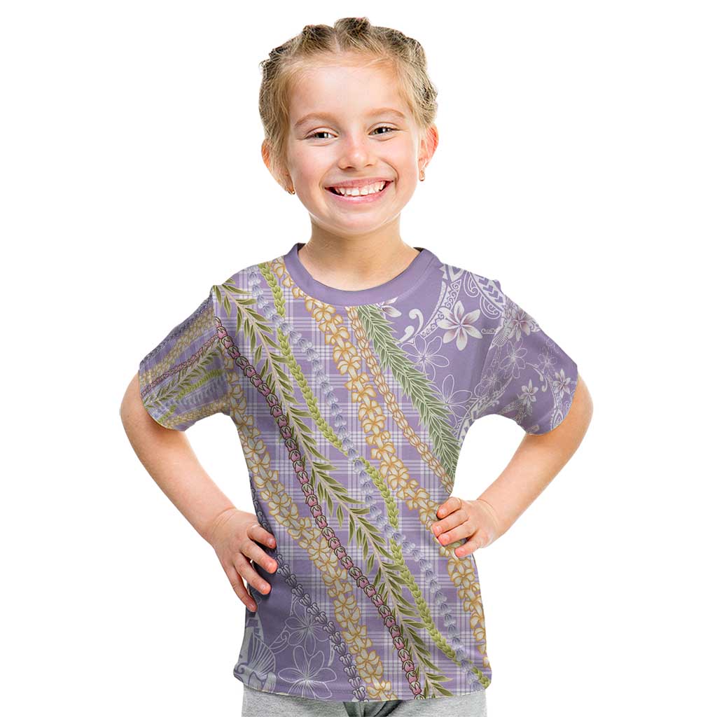 Purple Palaka Hawaii Leis Kid T Shirt Hawaiian-plaid Elegant Tropical Vibes - Polynesian Pride