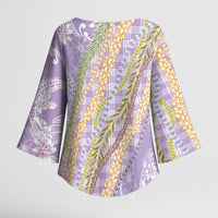 Purple Palaka Hawaii Leis Kimono Sleeve Blouse Hawaiian-plaid Elegant Tropical Vibes - Polynesian Pride