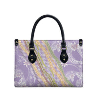 Purple Palaka Hawaii Leis Leather Bag Hawaiian-plaid Elegant Tropical Vibes - Polynesian Pride