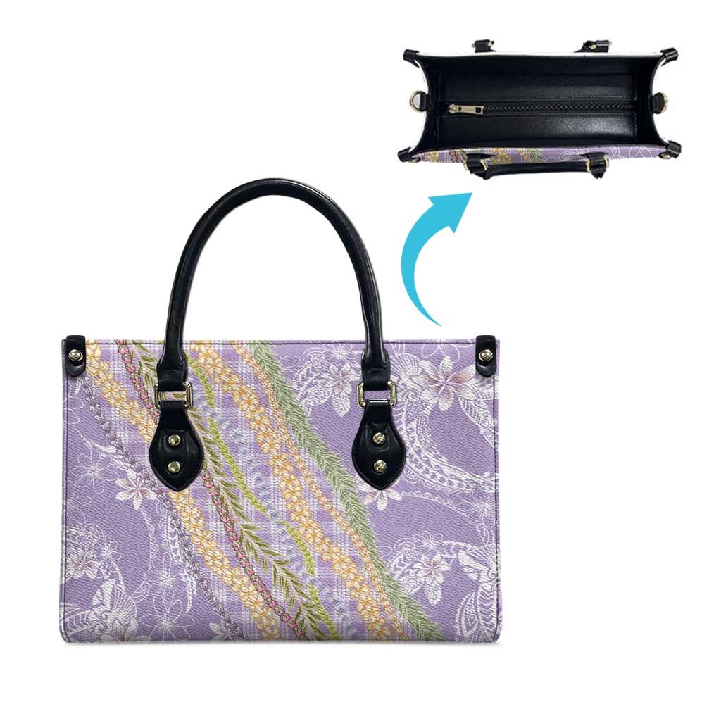 Purple Palaka Hawaii Leis Leather Bag Hawaiian-plaid Elegant Tropical Vibes - Polynesian Pride
