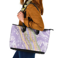 Purple Palaka Hawaii Leis Leather Tote Bag Hawaiian-plaid Elegant Tropical Vibes - Polynesian Pride