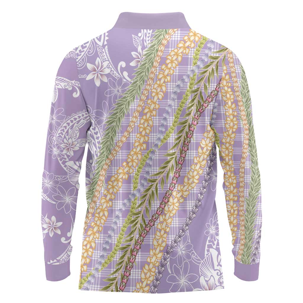 Purple Palaka Hawaii Leis Long Sleeve Polo Shirt Hawaiian-plaid Elegant Tropical Vibes - Polynesian Pride