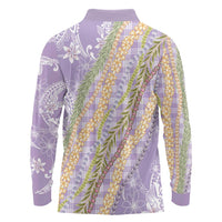 Purple Palaka Hawaii Leis Long Sleeve Polo Shirt Hawaiian-plaid Elegant Tropical Vibes - Polynesian Pride