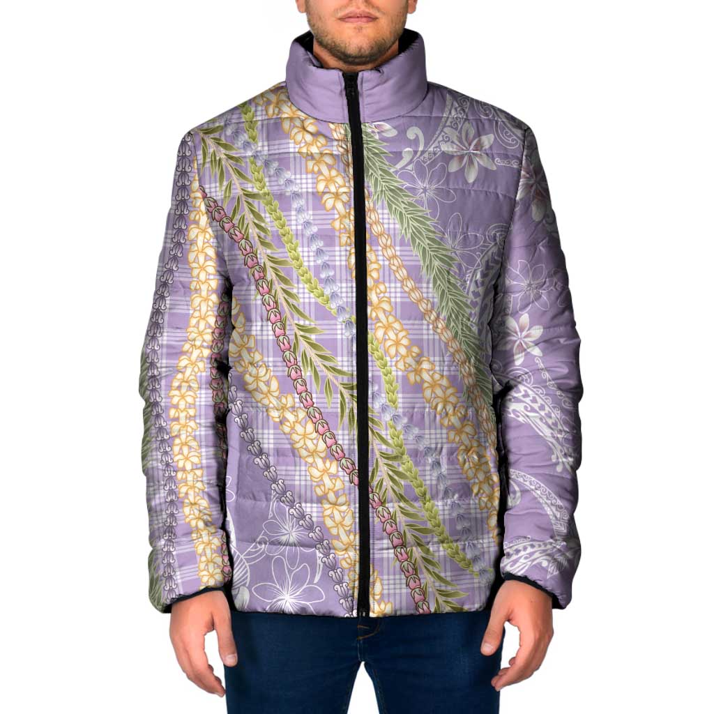 Purple Palaka Hawaii Leis Padded Jacket Hawaiian-plaid Elegant Tropical Vibes - Polynesian Pride