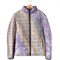 Purple Palaka Hawaii Leis Padded Jacket Hawaiian-plaid Elegant Tropical Vibes - Polynesian Pride