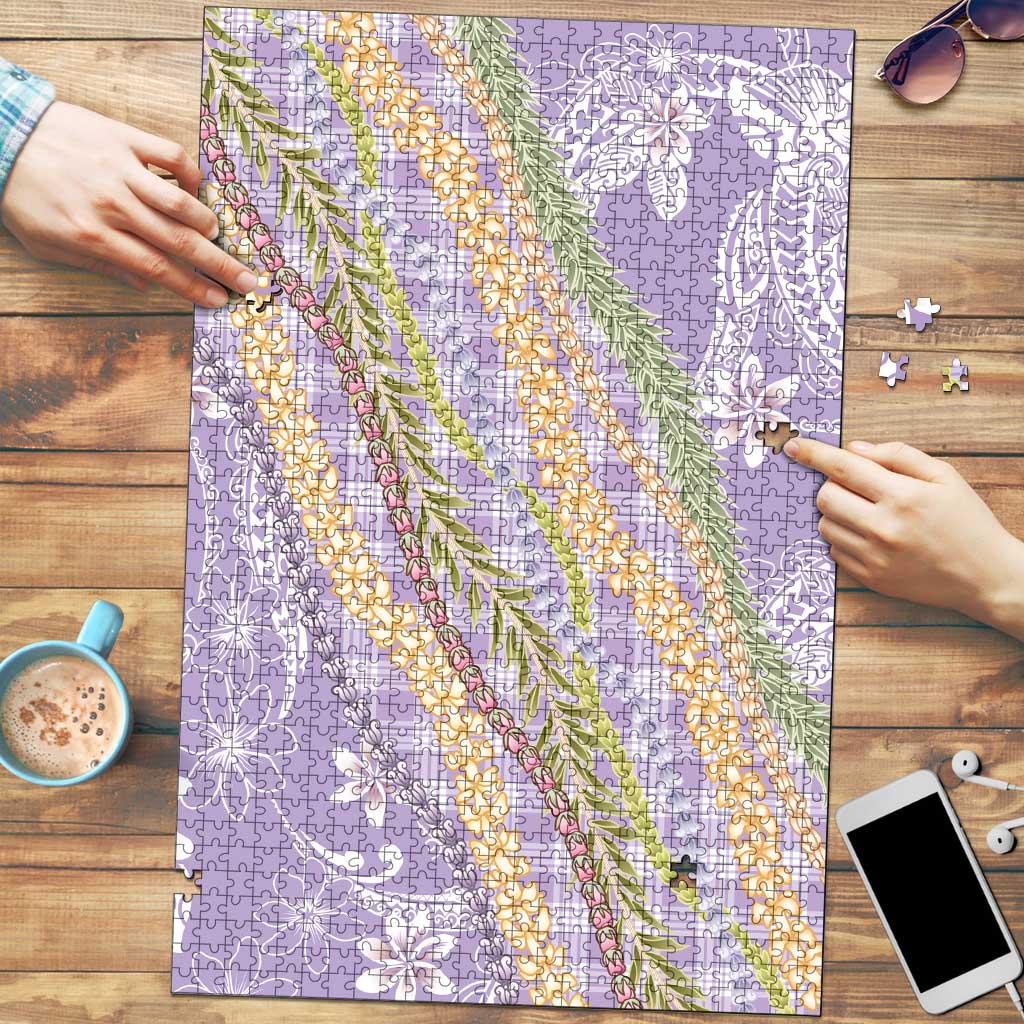 Purple Palaka Hawaii Leis Puzzle Hawaiian-plaid Elegant Tropical Vibes - Polynesian Pride