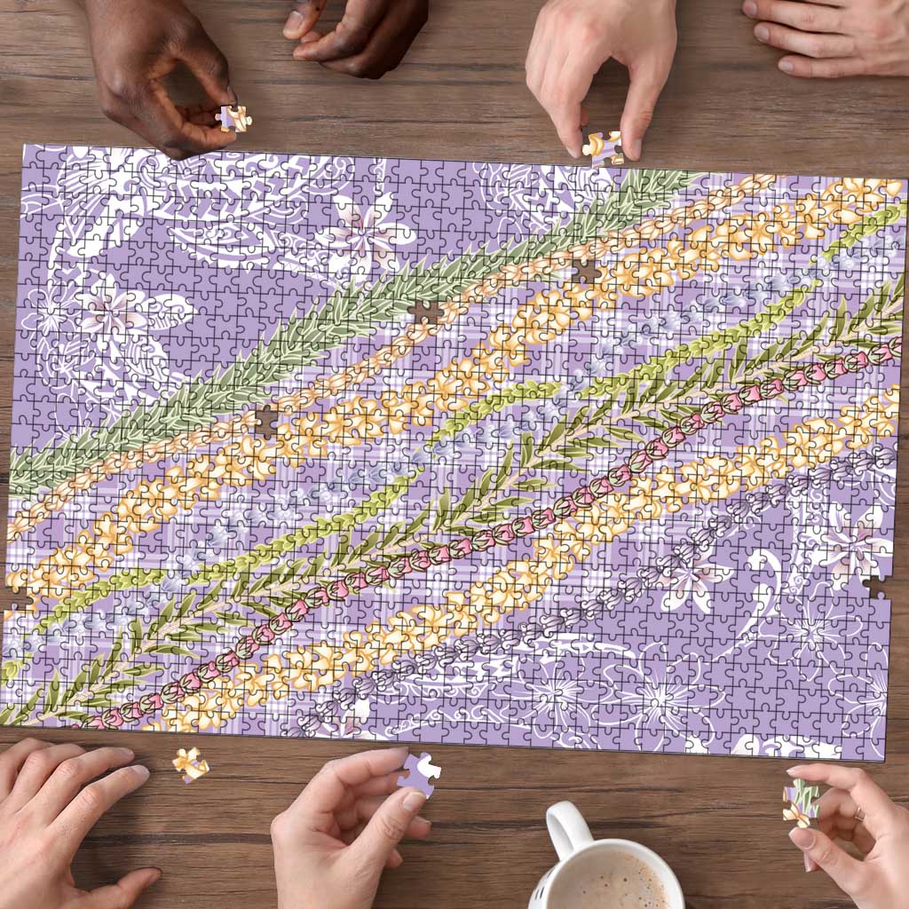 Purple Palaka Hawaii Leis Puzzle Hawaiian-plaid Elegant Tropical Vibes - Polynesian Pride