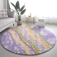 Purple Palaka Hawaii Leis Round Carpet Hawaiian-plaid Elegant Tropical Vibes - Polynesian Pride
