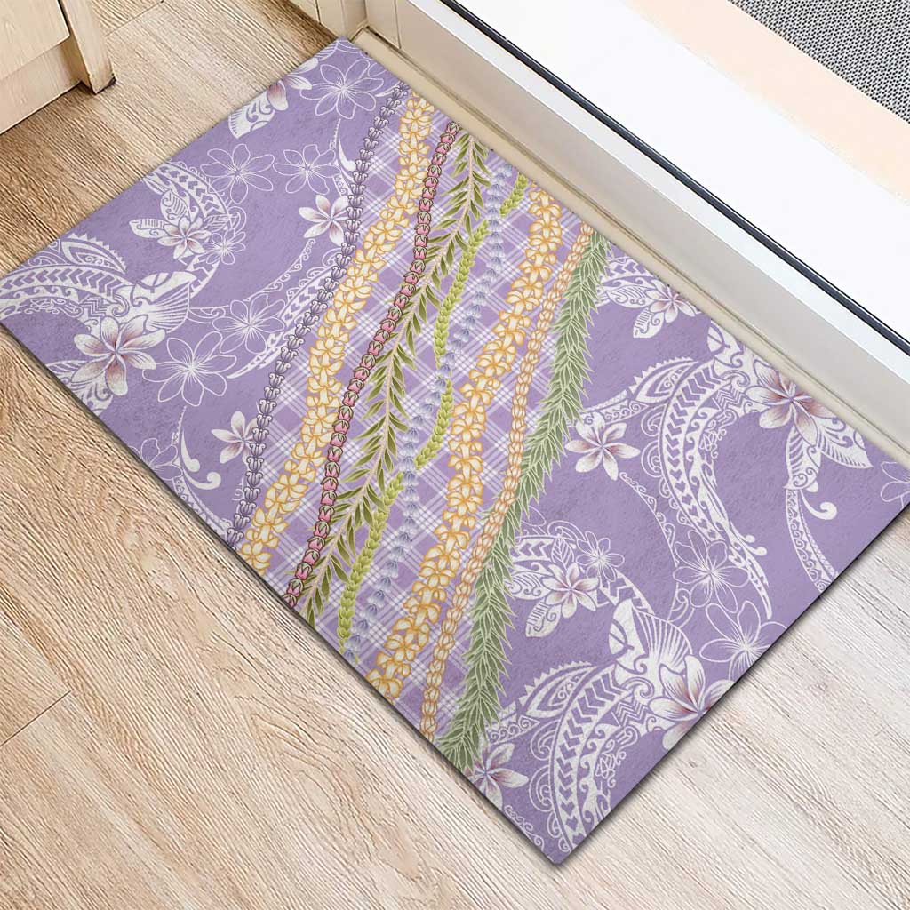 Purple Palaka Hawaii Leis Rubber Doormat Hawaiian-plaid Elegant Tropical Vibes - Polynesian Pride