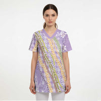 Purple Palaka Hawaii Leis Scrub Top Hawaiian-plaid Elegant Tropical Vibes - Polynesian Pride