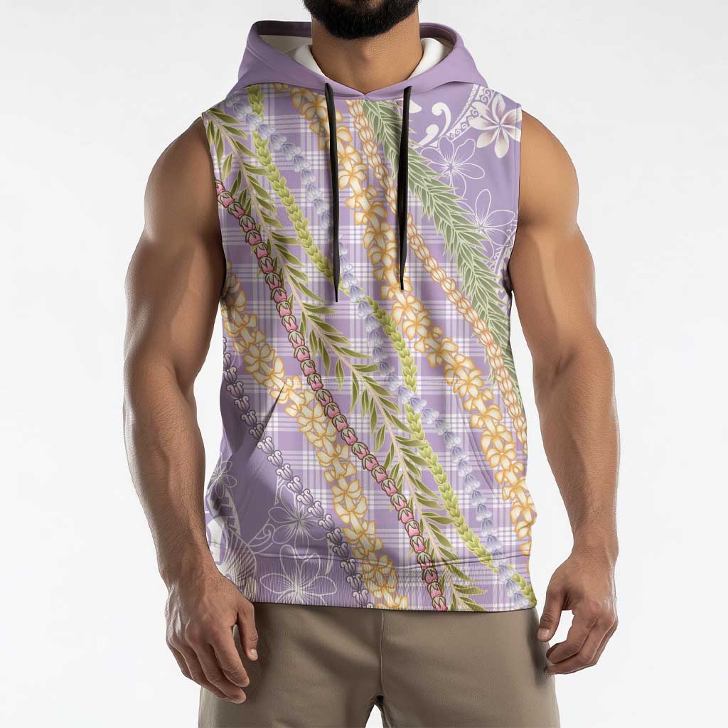 Purple Palaka Hawaii Leis Sleeveless Hoodie Hawaiian-plaid Elegant Tropical Vibes - Polynesian Pride