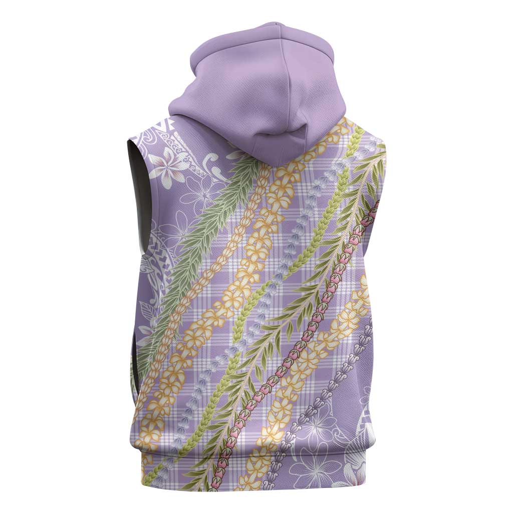 Purple Palaka Hawaii Leis Sleeveless Zip Hoodie Hawaiian-plaid Elegant Tropical Vibes - Polynesian Pride