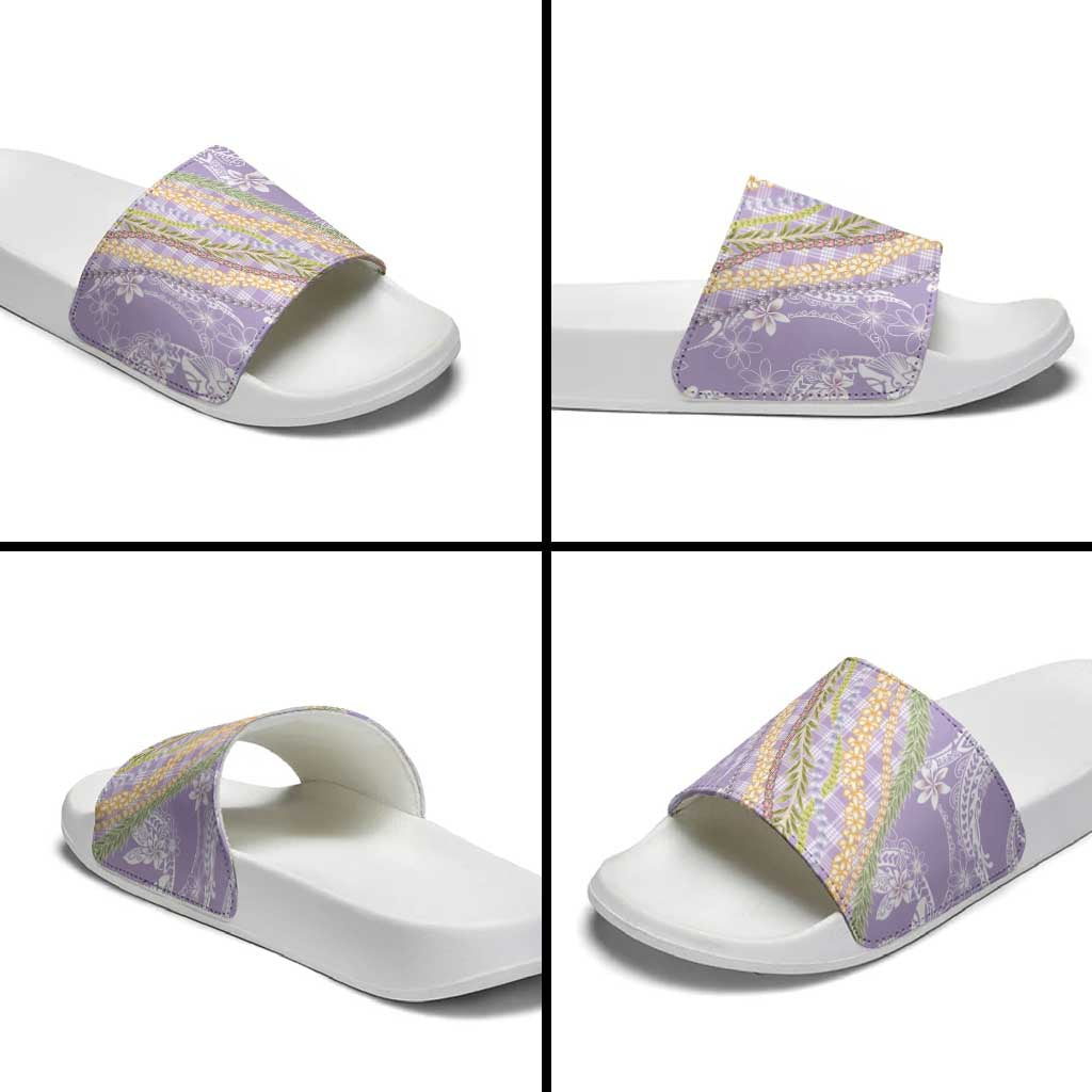 Purple Palaka Hawaii Leis Slide Sandals Hawaiian-plaid Elegant Tropical Vibes - Polynesian Pride
