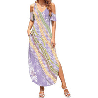 Purple Palaka Hawaii Leis Summer Maxi Dress Hawaiian-plaid Elegant Tropical Vibes - Polynesian Pride