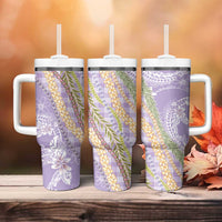Purple Palaka Hawaii Leis Tumbler With Handle Hawaiian-plaid Elegant Tropical Vibes - Polynesian Pride