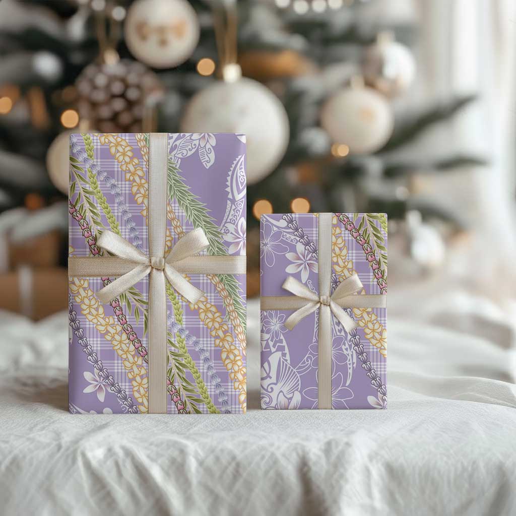 Purple Palaka Hawaii Leis Wrapping Paper Hawaiian-plaid Elegant Tropical Vibes - Polynesian Pride