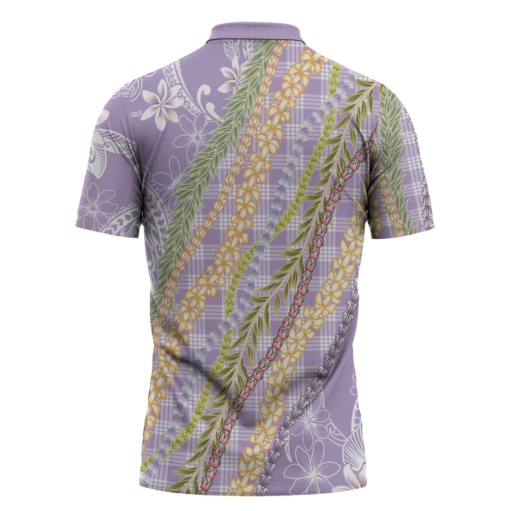 Purple Palaka Hawaii Leis Zipper Polo Shirt Hawaiian-plaid Elegant Tropical Vibes - Polynesian Pride