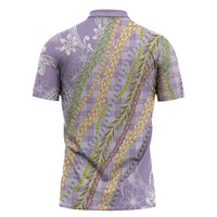 Purple Palaka Hawaii Leis Zipper Polo Shirt Hawaiian-plaid Elegant Tropical Vibes - Polynesian Pride