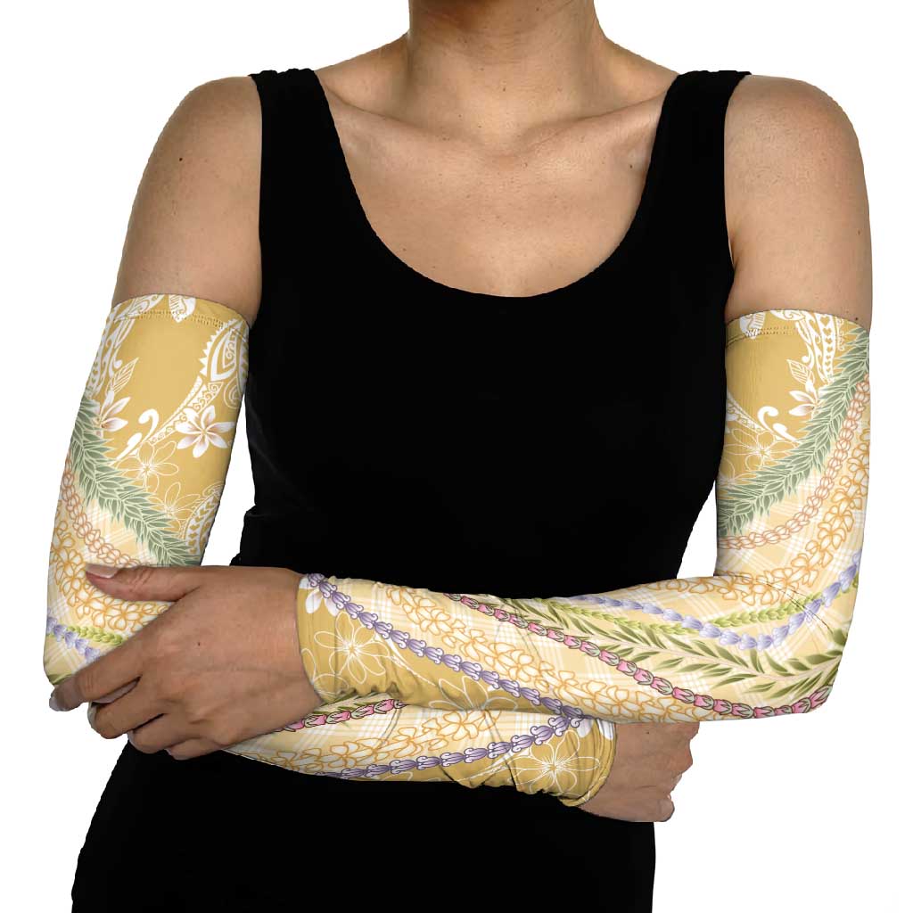 Yellow Palaka Hawaii Leis Arm Sleeves Hawaiian-plaid Elegant Tropical Vibes - Polynesian Pride