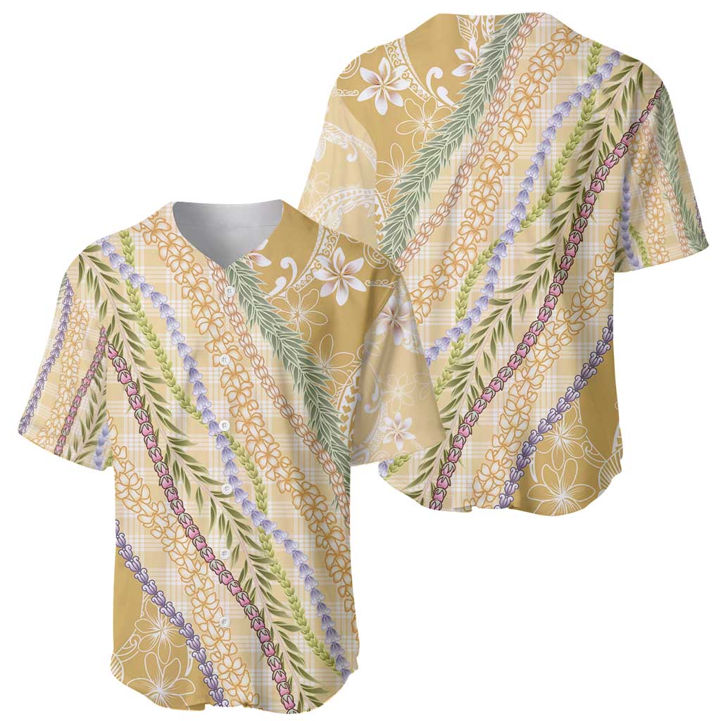 Yellow Palaka Hawaii Leis Baseball Jersey Hawaiian-plaid Elegant Tropical Vibes - Polynesian Pride