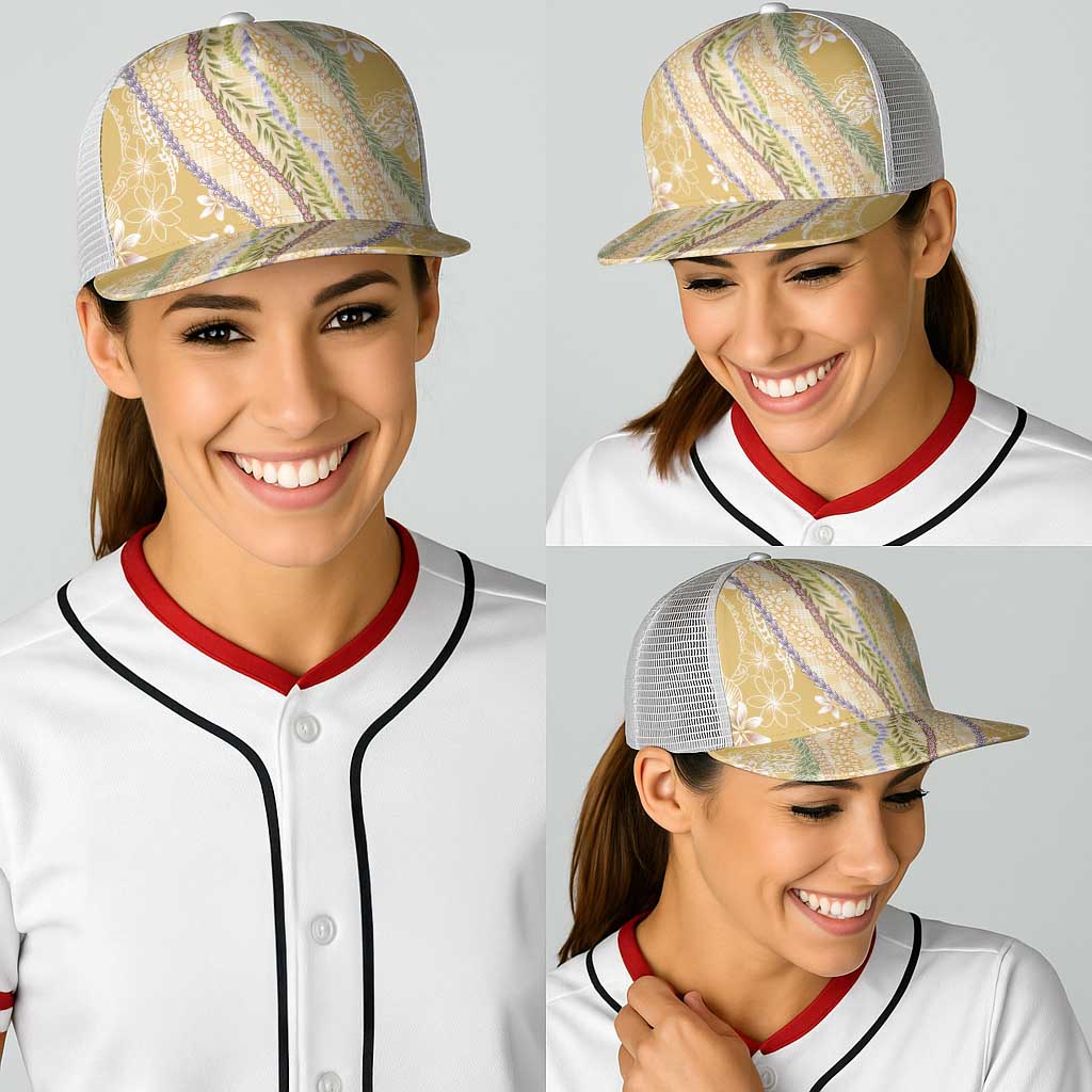 Yellow Palaka Hawaii Leis Baseball Net Cap Hawaiian-plaid Elegant Tropical Vibes - Polynesian Pride