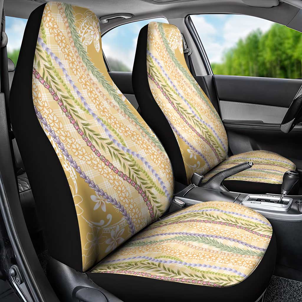 Yellow Palaka Hawaii Leis Car Seat Cover Hawaiian-plaid Elegant Tropical Vibes - Polynesian Pride