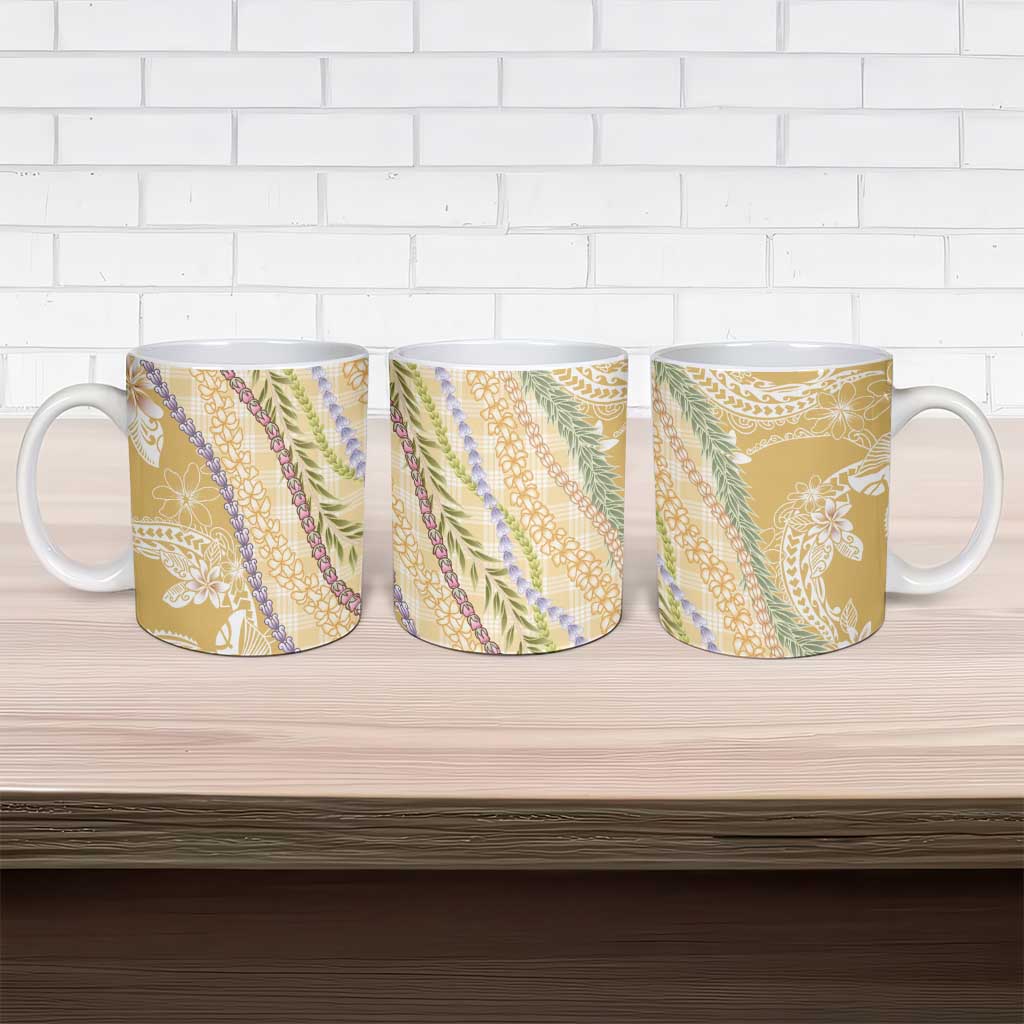Yellow Palaka Hawaii Leis Ceramic Mug Hawaiian-plaid Elegant Tropical Vibes - Polynesian Pride