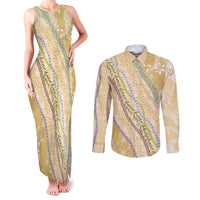 Yellow Palaka Hawaii Leis Couples Matching Tank Maxi Dress and Long Sleeve Button Shirt Hawaiian-plaid Elegant Tropical Vibes - Polynesian Pride