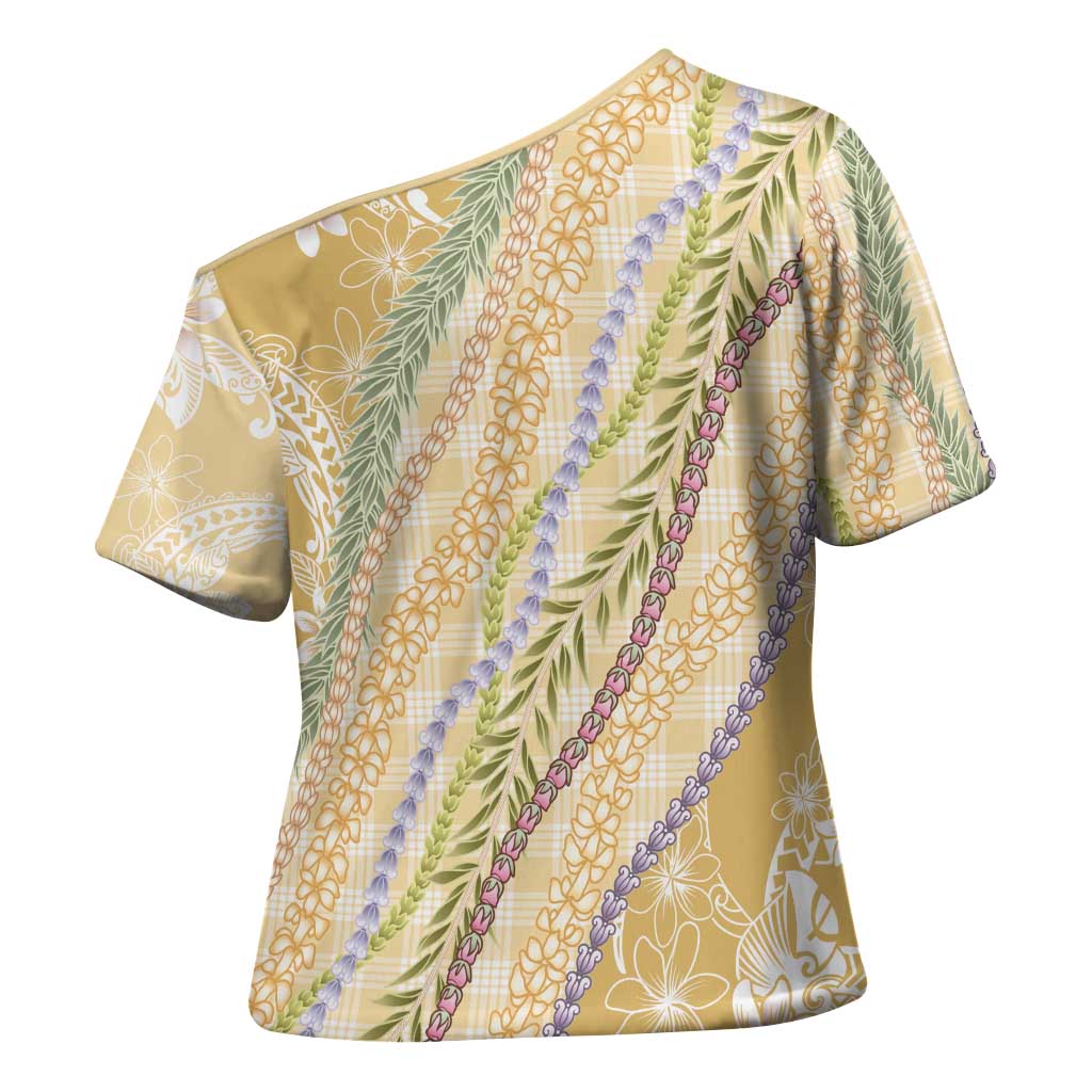 Yellow Palaka Hawaii Leis Cross Shoulder Shirt Hawaiian-plaid Elegant Tropical Vibes - Polynesian Pride