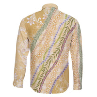 Yellow Palaka Hawaii Leis Family Matching Long Sleeve Bodycon Dress and Hawaiian Shirt Hawaiian-plaid Elegant Tropical Vibes - Polynesian Pride